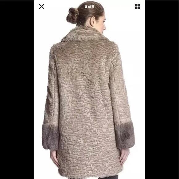 Laundry by Shelli Segal Faux Fur Coat Brown Gray Long Sleeve Small Hook Eye - Picture 4 of 16
